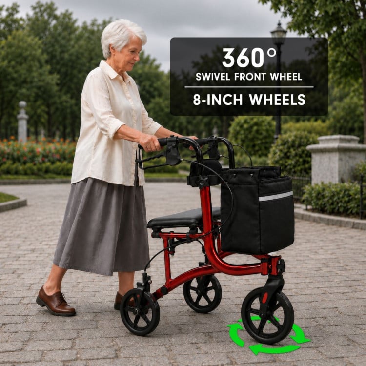 Orthonica 3-Wheel Folding Rollator Walker with Seat Lightweight Aluminium Mobility Aid Adjustable Height Bag image 11