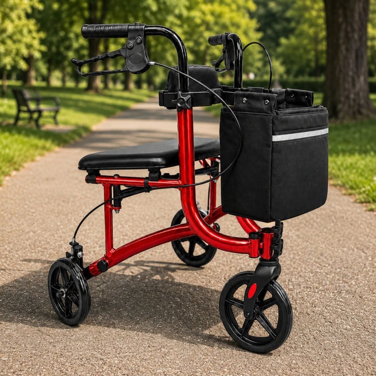 Orthonica 3-Wheel Folding Rollator Walker with Seat Lightweight Aluminium Mobility Aid Adjustable Height Bag image 12