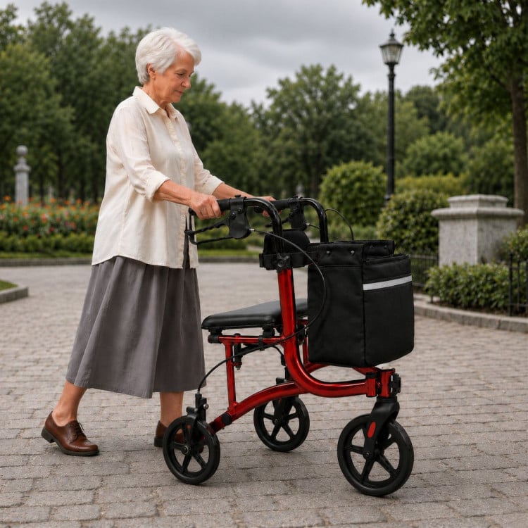 Orthonica 3-Wheel Folding Rollator Walker with Seat Lightweight Aluminium Mobility Aid Adjustable Height Bag image 13