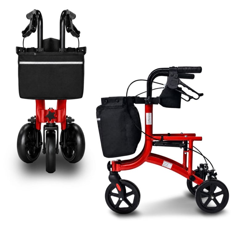 Orthonica 3-Wheel Folding Rollator Walker with Seat Lightweight Aluminium Mobility Aid Adjustable Height Bag image 15