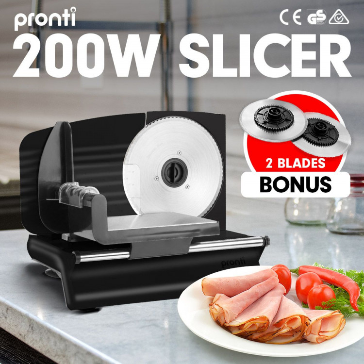 200W  Pronti Deli and Food Electric Meat Slicer Blades Processor Black image 3