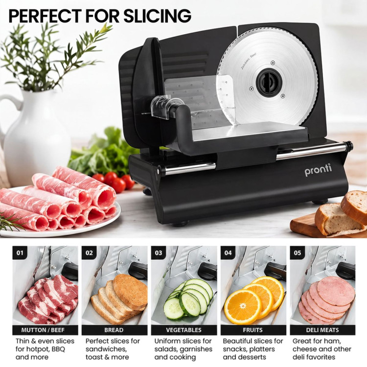 Pronti Electric Deli and Food Slicer 200W with 2 Blades - Black image 10