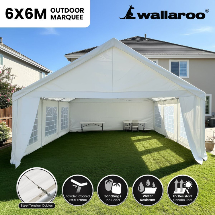 Wallaroo 6x6m Outdoor Event Marquee Gazebo Party Wedding Tent - White image 11