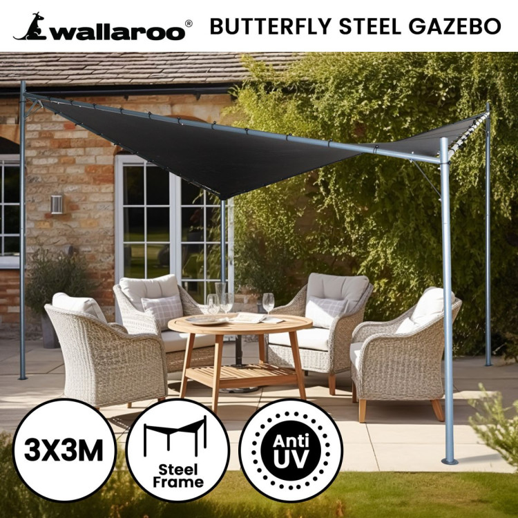 Wallaroo 3x3m Butterfly Steel Gazebo - Charcoal image 12