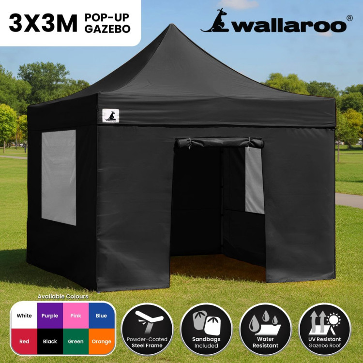 Wallaroo 3x3 PopUp Black Gazebo Marquee Outdoor Tent image 14