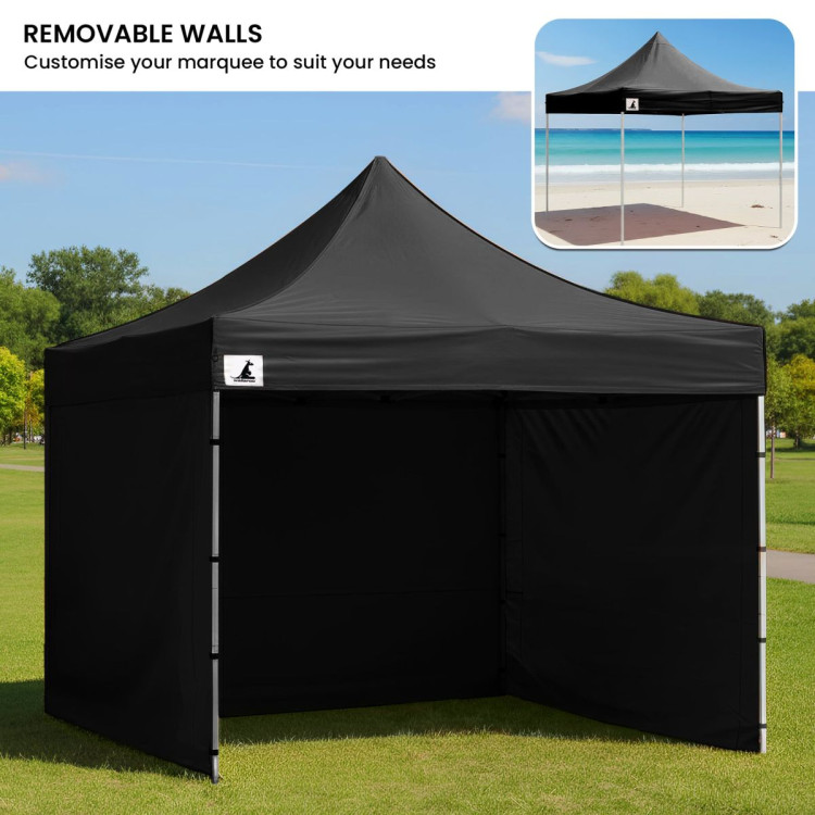 Wallaroo 3x3m Pop Up Gazebo Marquee Outdoor Folding Canopy Tent with 5 Walls Sandbags Carry Bag Weatherproof Black image 9