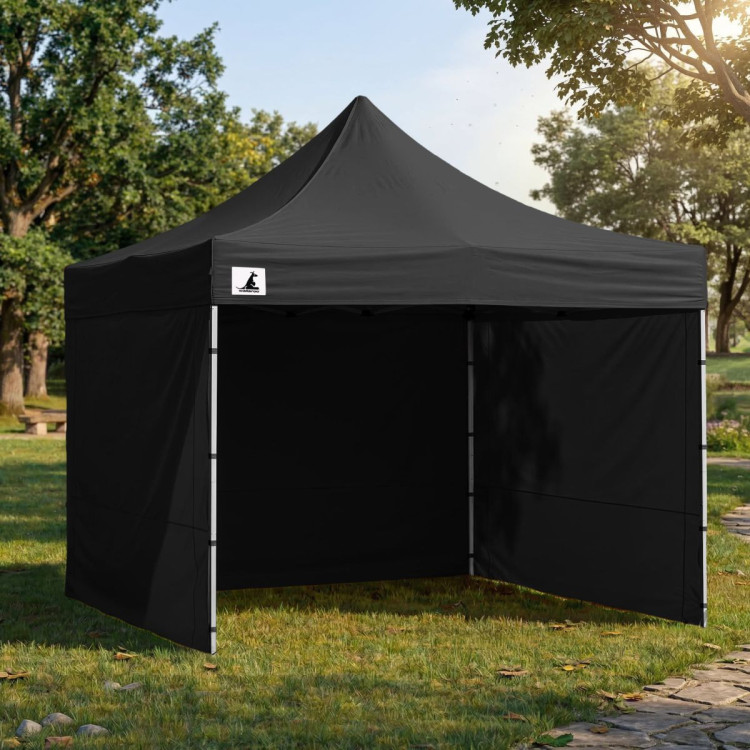 Wallaroo 3x3m Pop Up Gazebo Marquee Outdoor Folding Canopy Tent with 5 Walls Sandbags Carry Bag Weatherproof Black image 15