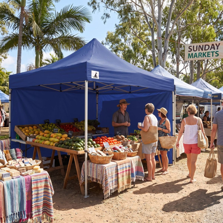 Wallaroo 3x3m Pop Up Gazebo Marquee Folding Outdoor Market Tent Canopy with 5 Walls Sandbags & Carry Bag Blue image 5