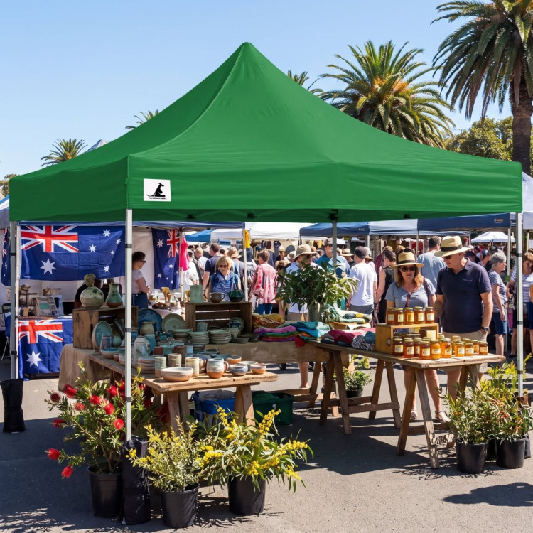 Wallaroo 3x3m Pop Up Gazebo Marquee Outdoor Canopy Tent with 5 Walls Sandbags & Carry Bag Folding Sun Shade Green image 4