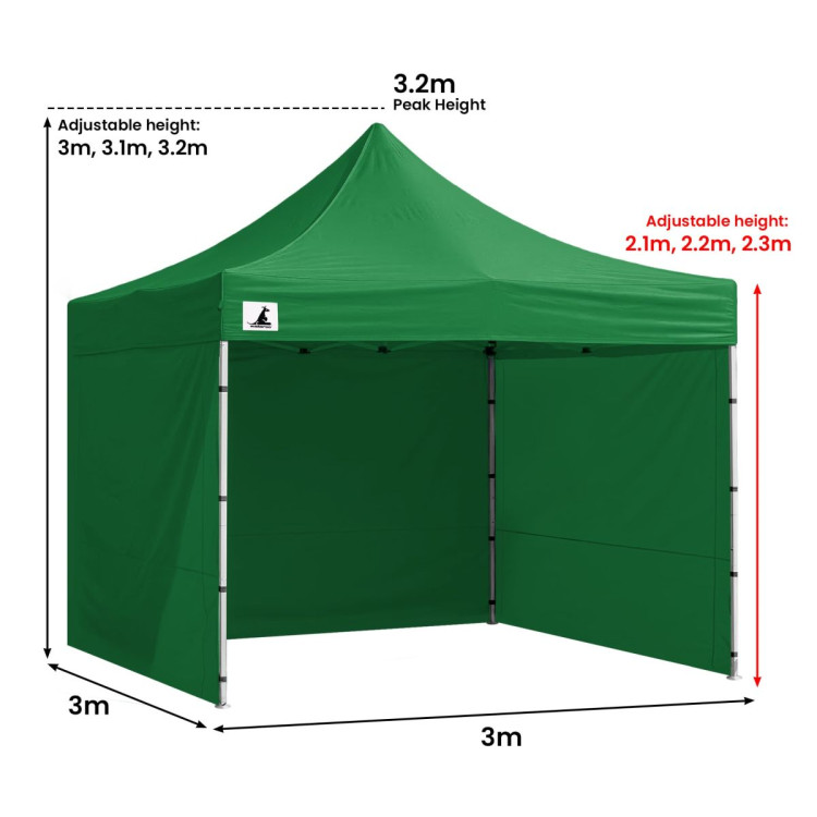 Wallaroo 3x3m Pop Up Gazebo Marquee Outdoor Canopy Tent with 5 Walls Sandbags & Carry Bag Folding Sun Shade Green image 5