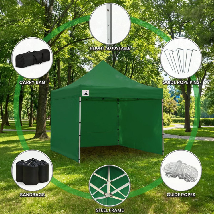 Wallaroo 3x3m Pop Up Gazebo Marquee Outdoor Canopy Tent with 5 Walls Sandbags & Carry Bag Folding Sun Shade Green image 13