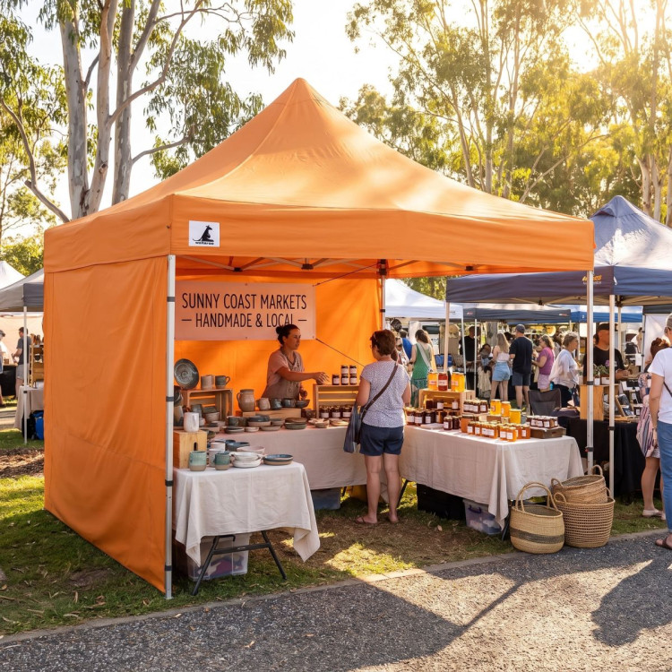 Wallaroo 3x3m Pop Up Gazebo Marquee Tent Orange Outdoor Folding Canopy with 5 Walls Sandbags Carry Bag Market Camping image 3