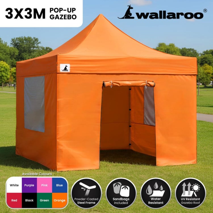 Wallaroo 3x3 PopUp Orange Gazebo Marquee Outdoor Tent image 14