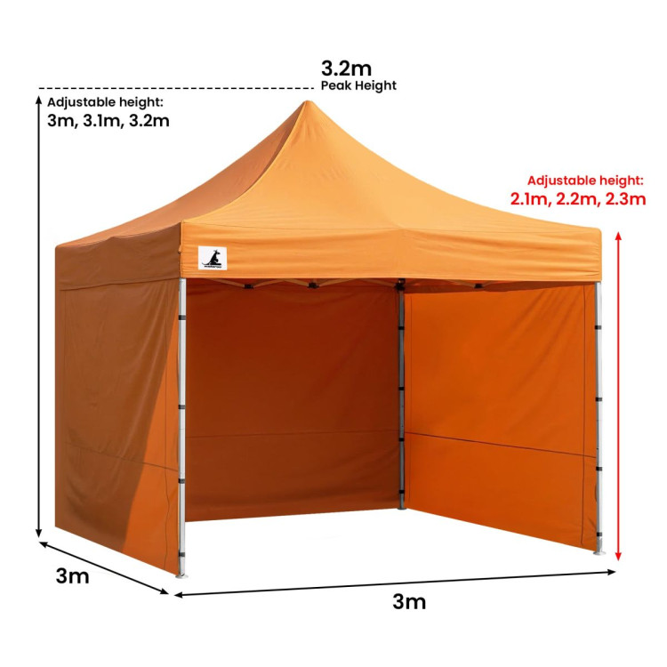 Wallaroo 3x3m Pop Up Gazebo Marquee Tent Orange Outdoor Folding Canopy with 5 Walls Sandbags Carry Bag Market Camping image 5