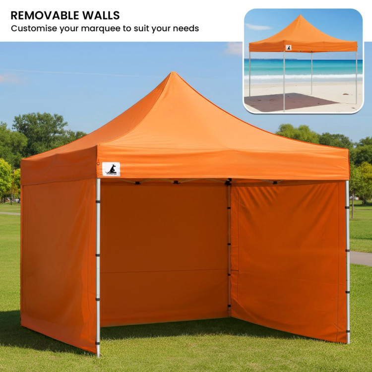 Wallaroo 3x3m Pop Up Gazebo Marquee Tent Orange Outdoor Folding Canopy with 5 Walls Sandbags Carry Bag Market Camping image 9