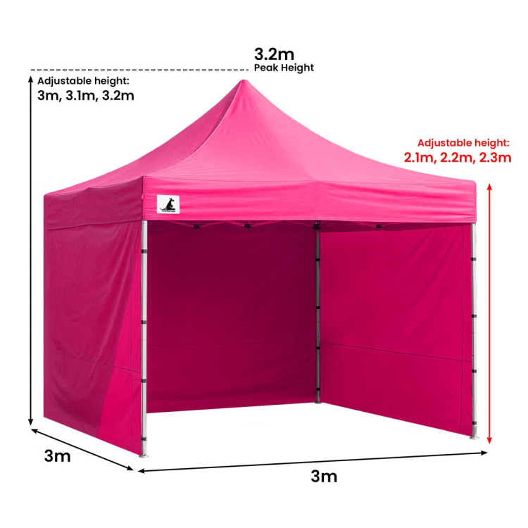 Wallaroo 3x3m Pop Up Gazebo Pink Marquee Canopy Outdoor Tent with 5 Side Walls Sandbags Carry Bag Folding Sun Shade image 5