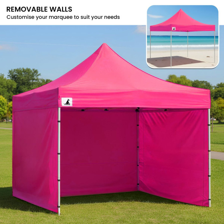 Wallaroo 3x3m Pop Up Gazebo Pink Marquee Canopy Outdoor Tent with 5 Side Walls Sandbags Carry Bag Folding Sun Shade image 9