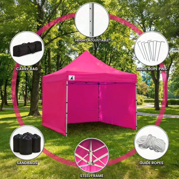 Wallaroo 3x3m Pop Up Gazebo Pink Marquee Canopy Outdoor Tent with 5 Side Walls Sandbags Carry Bag Folding Sun Shade image 13