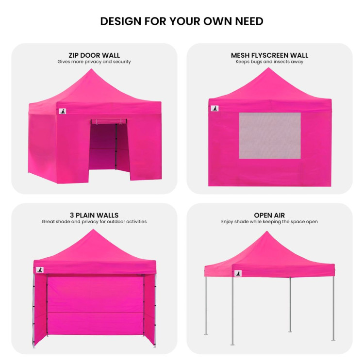 Wallaroo 3x3m Pop Up Gazebo Pink Marquee Canopy Outdoor Tent with 5 Side Walls Sandbags Carry Bag Folding Sun Shade image 14