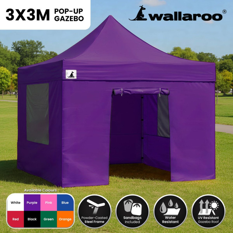 Wallaroo 3x3 PopUp Purple Gazebo Marquee Outdoor Tent image 15