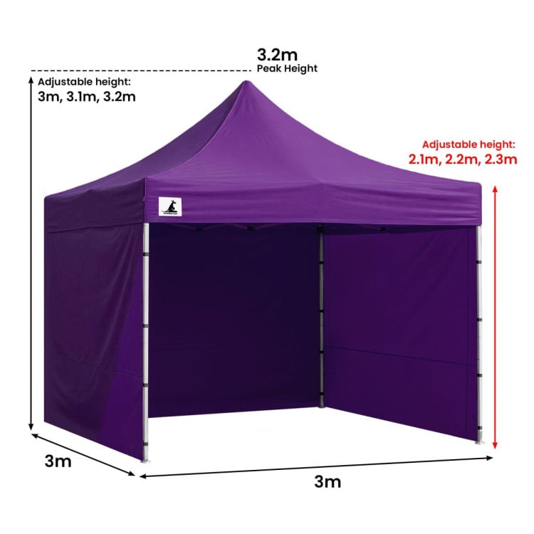 Wallaroo 3x3m Pop Up Gazebo Marquee Outdoor Canopy Folding Shade Tent with 5 Walls, Sandbags & Carry Bag - Purple image 5