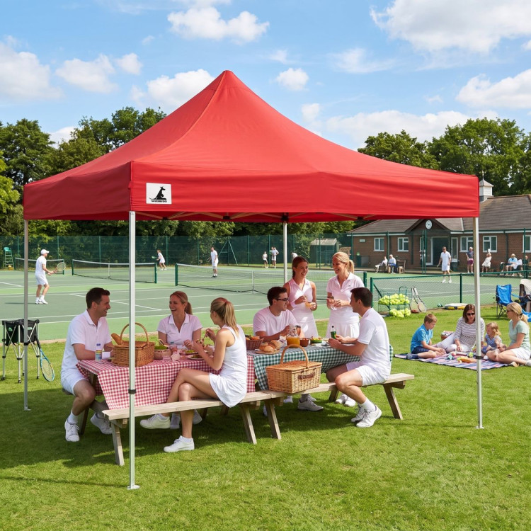 Wallaroo 3x3m Pop Up Gazebo Marquee Canopy Tent with 5 Side Walls, Sandbags & Carry Bag - Outdoor Market Red image 3