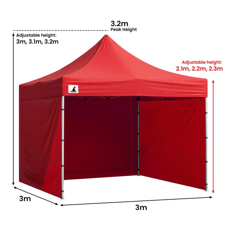 Wallaroo 3x3m Pop Up Gazebo Marquee Canopy Tent with 5 Side Walls, Sandbags & Carry Bag - Outdoor Market Red image 5