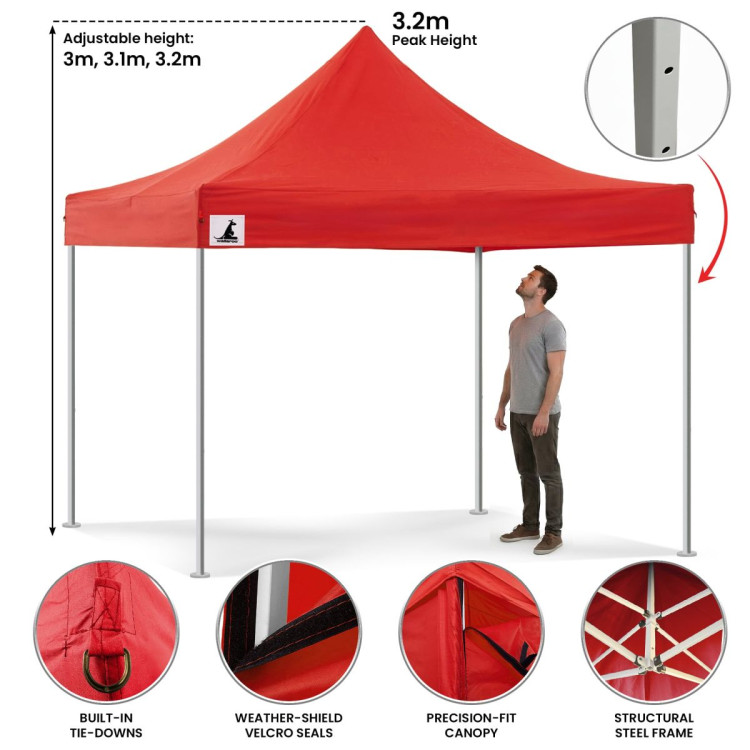 Wallaroo 3x3m Pop Up Gazebo Marquee Canopy Tent with 5 Side Walls, Sandbags & Carry Bag - Outdoor Market Red image 8