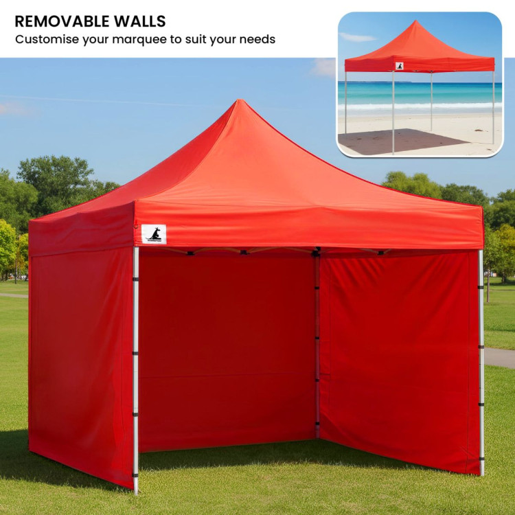 Wallaroo 3x3m Pop Up Gazebo Marquee Canopy Tent with 5 Side Walls, Sandbags & Carry Bag - Outdoor Market Red image 9