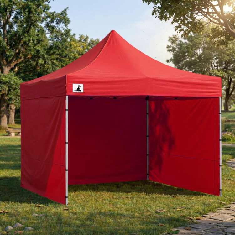 Wallaroo 3x3m Pop Up Gazebo Marquee Canopy Tent with 5 Side Walls, Sandbags & Carry Bag - Outdoor Market Red image 15