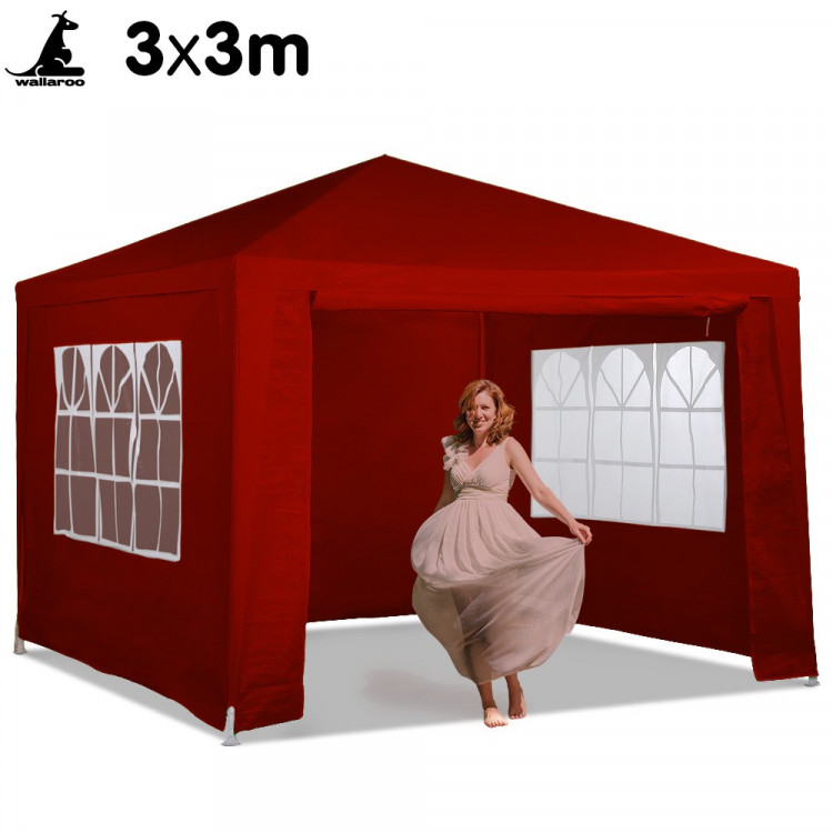 3x3m Wallaroo Outdoor Party Wedding Event Gazebo Tent - Red image 2