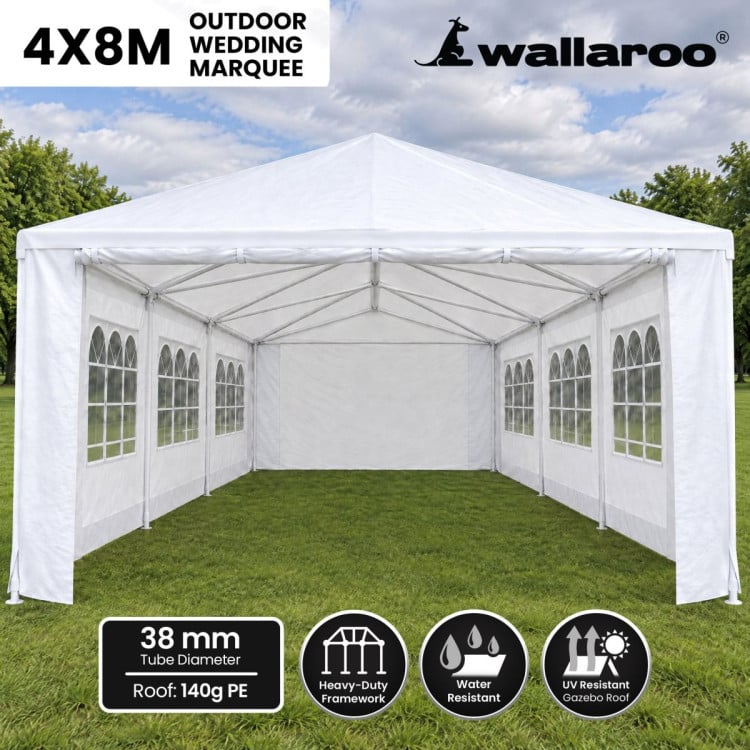 Wallaroo 4x8m Outdoor Event Marquee Gazebo Party Wedding Tent Canopy with Removable Window & Door Walls - White image 3