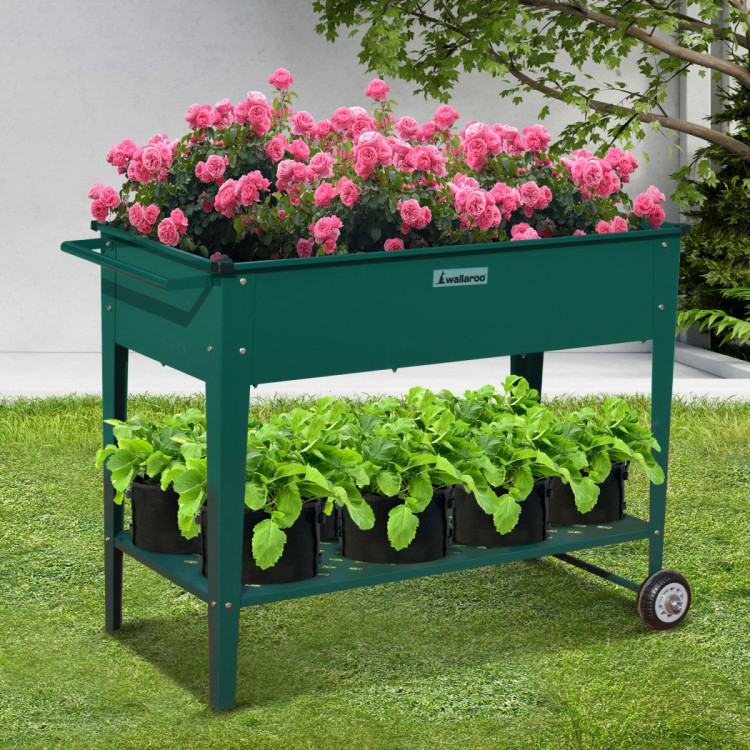 Wallaroo Garden Bed Cart Raised Planter Box 108.5 x 50.5 x 80cm Galvanized Steel - Green image 10