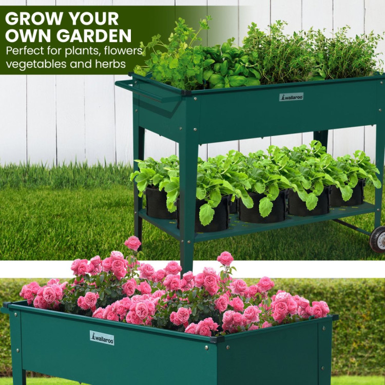 Wallaroo Garden Bed Cart Raised Planter Box 108.5 x 50.5 x 80cm Galvanized Steel - Green image 5