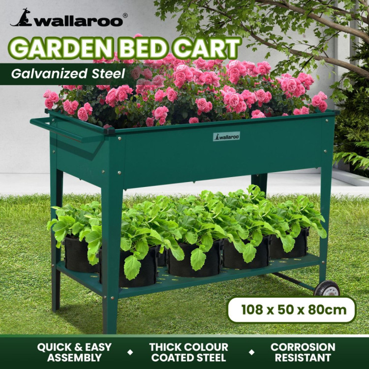 Wallaroo Garden Bed Cart Raised Planter Box 108.5 x 50.5 x 80cm Galvanized Steel - Green image 11