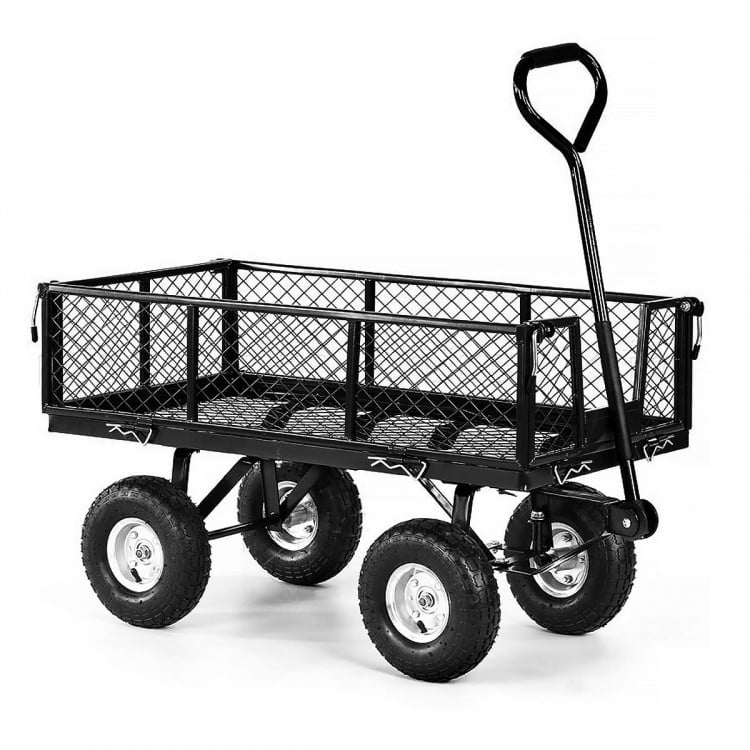 Garden Cart with Mesh Liner Lawn Folding Trolley Black image 2