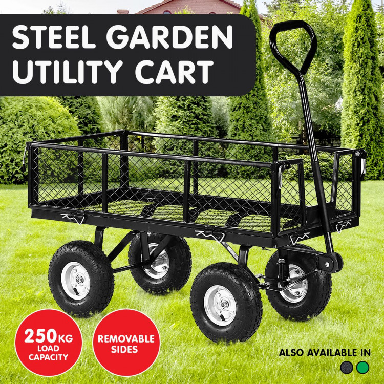 Garden Cart with Mesh Liner Lawn Folding Trolley Black image 9