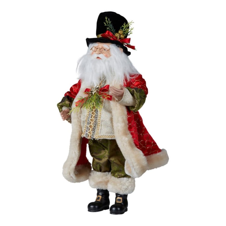 Christabelle 46cm Standing Santa Claus Figurine with Top Hat Traditional Red Green Tabletop Christmas Decoration image 5