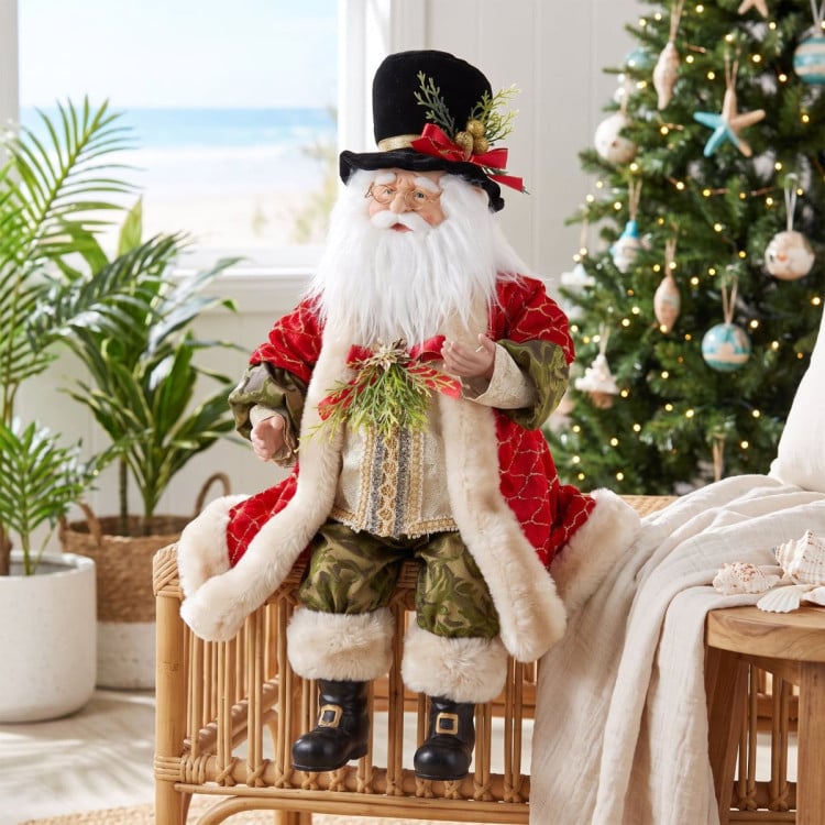 Christabelle 46cm Standing Santa Claus Figurine with Top Hat Traditional Red Green Tabletop Christmas Decoration image 3