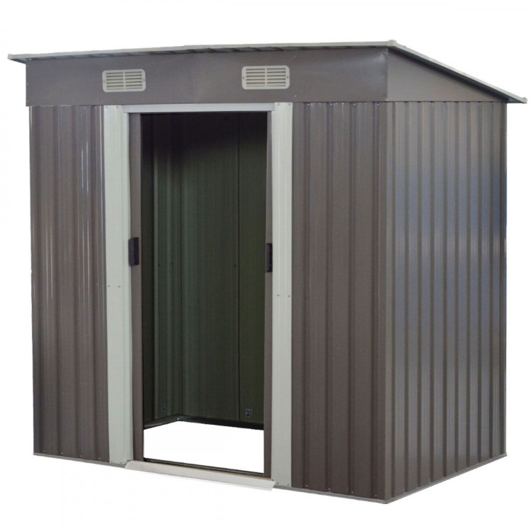 4ft x 6ft Garden Shed with Base Flat Roof Outdoor Storage - Grey image 2