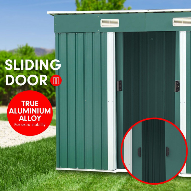 4ft x 8ft Garden Shed with Base Flat Roof Outdoor Storage - Green image 5