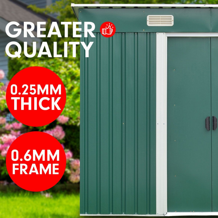 4ft x 8ft Garden Shed with Base Flat Roof Outdoor Storage - Green image 6