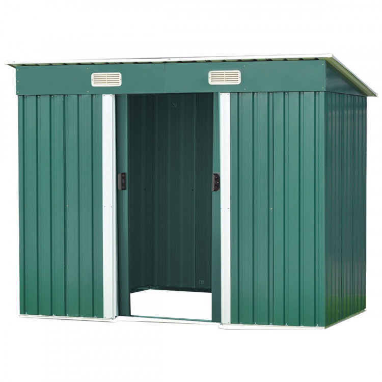 4ft x 8ft Garden Shed with Base Flat Roof Outdoor Storage - Green image 2