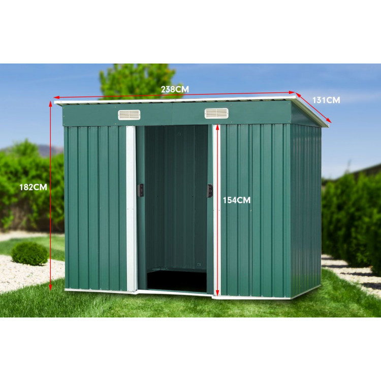 4ft x 8ft Garden Shed with Base Flat Roof Outdoor Storage - Green image 11
