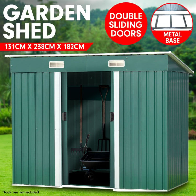 4ft x 8ft Garden Shed with Base Flat Roof Outdoor Storage - Green image 3