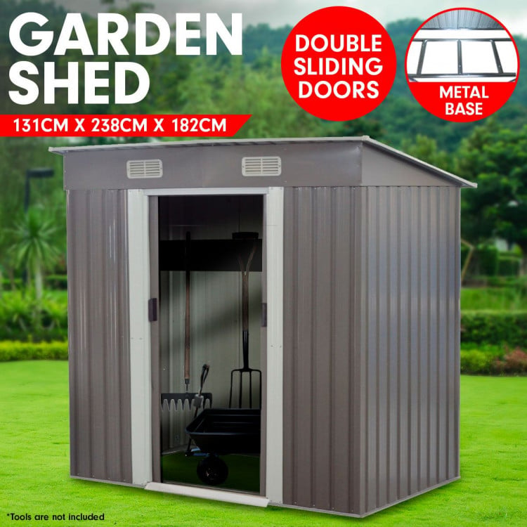 4ft x 8ft Garden Shed with Base Flat Roof Outdoor Storage - Grey image 3