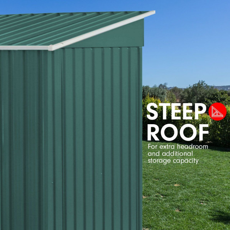 4ft x 8ft Garden Shed Flat Roof Outdoor Storage - Green image 7