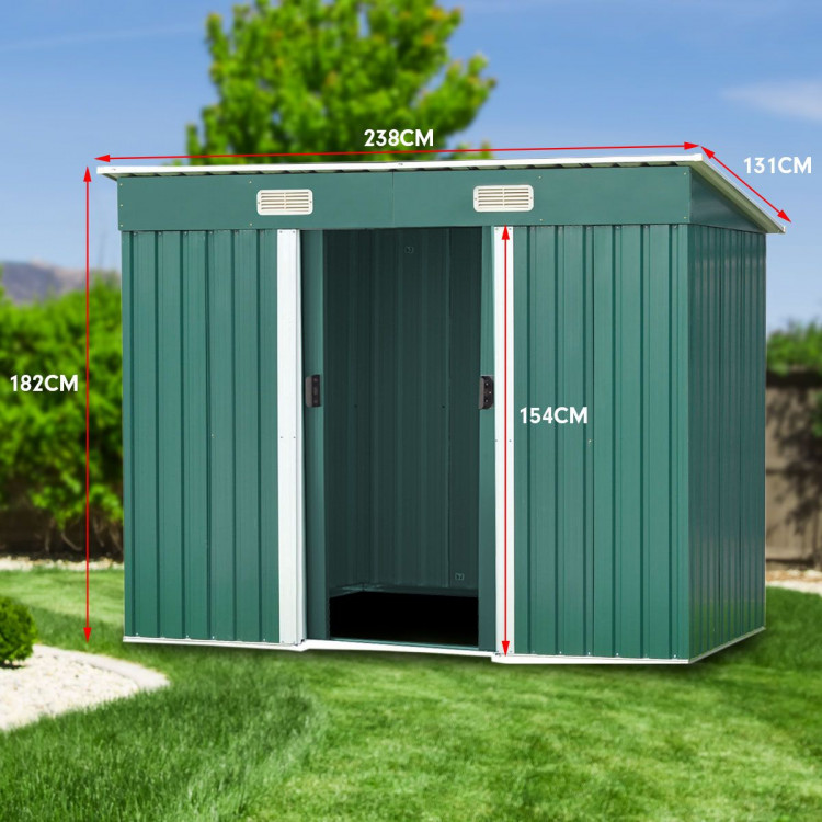 4ft x 8ft Garden Shed Flat Roof Outdoor Storage - Green image 10