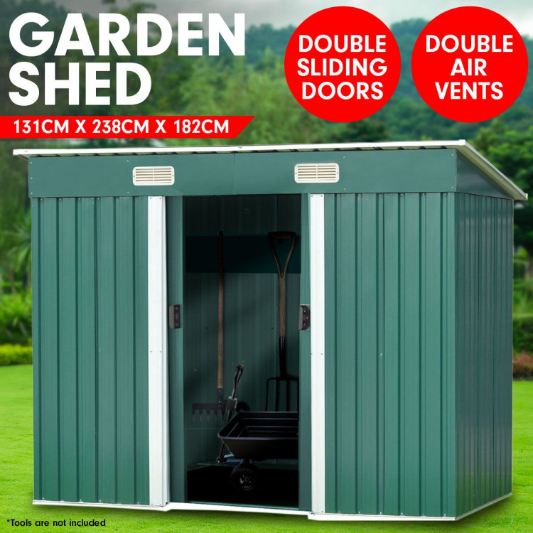4ft x 8ft Garden Shed Flat Roof Outdoor Storage - Green image 3