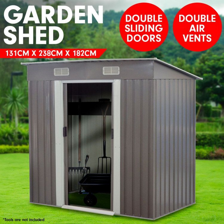 4ft x 8ft Garden Shed Flat Roof Outdoor Storage - Grey image 3